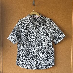 Talbots Black and White Cotton Floral Button Down Spring  Shirt Size 12P
